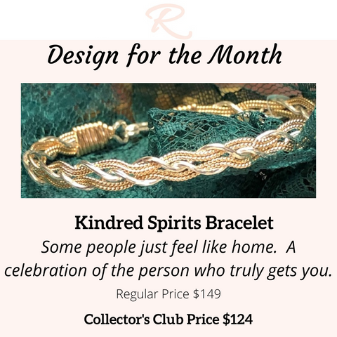 Gold braided bracelet on a textured green surface with promotional text.