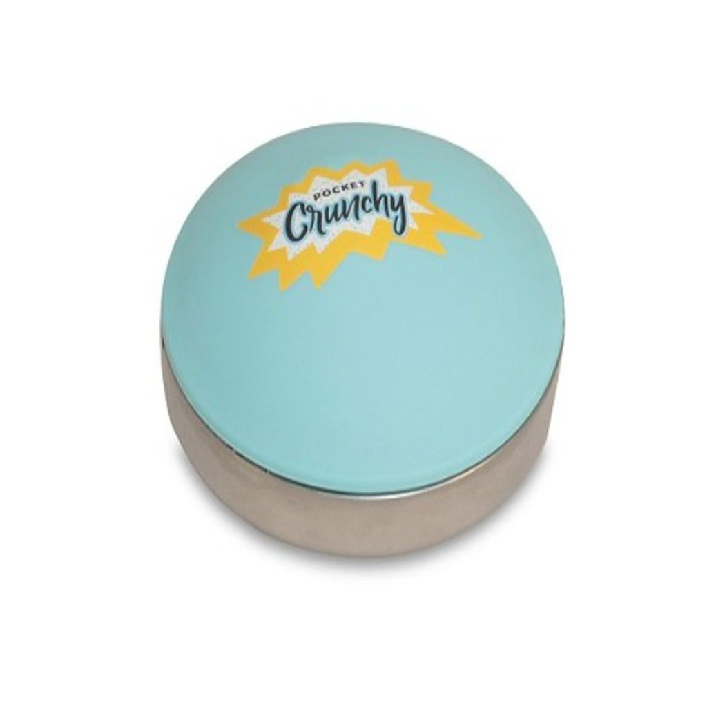 Blue Tin Can with Yellow and White Crunchy Logo