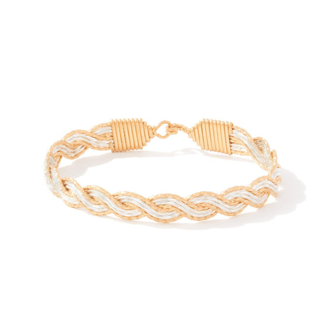 Gold and Silver Braided Bracelet on White Background