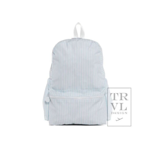 Blue and White Striped Backpack