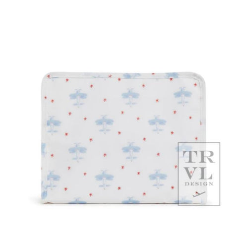 Large Pouch with blue airplanes on white background