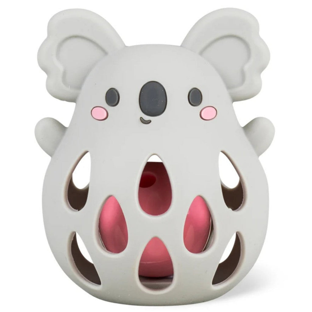 Gray Koala Baby Rattle with Pink Ball inside on white background