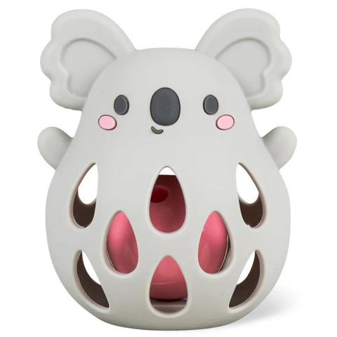 Gray Koala Baby Rattle with Pink Ball inside on white background