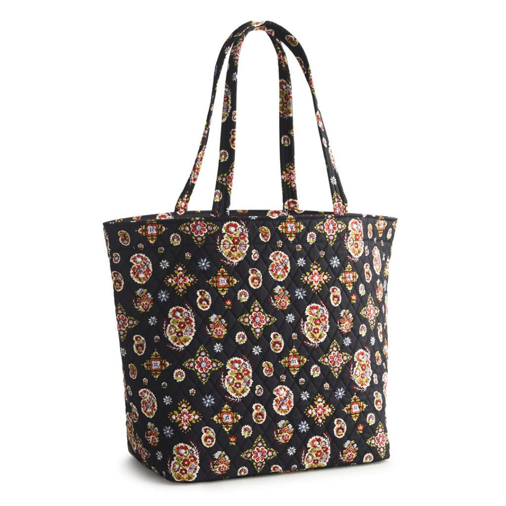 Tote Bag with Black Background  and Rust/Peach Paisley Print