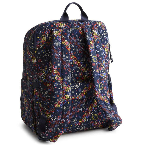 Backpack with colorful paisley pattern on a white background
