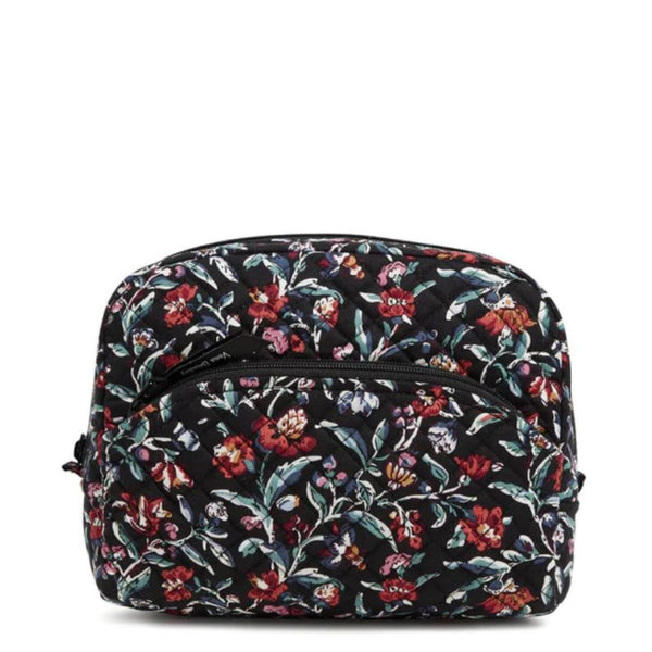 Black with Red and Green Floral Large Cosmetic Bag