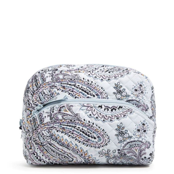 Light Blue and Gray Paisley Large Cosmetic Bag