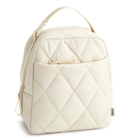 Quilted off-white lunch bag on a white background