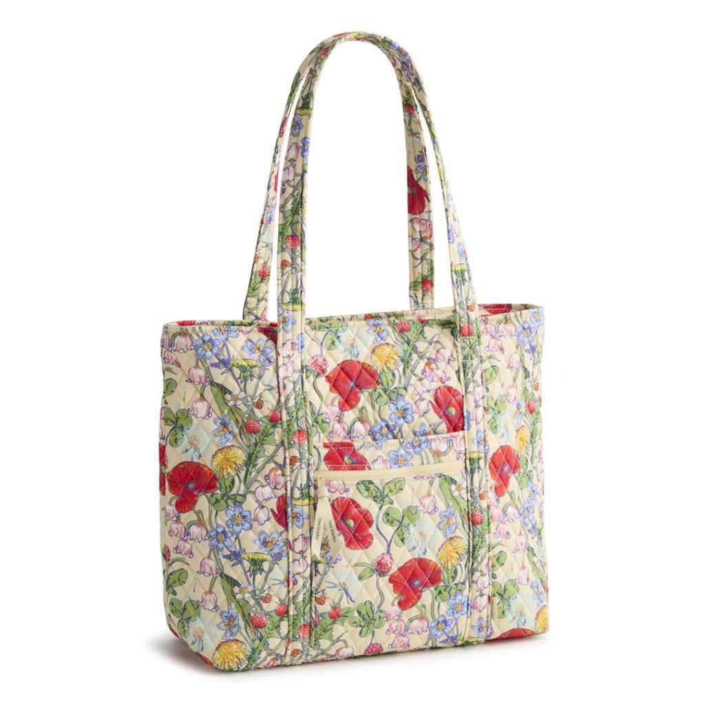 Tote Bag  with Cream Background and Red and Green Flowers