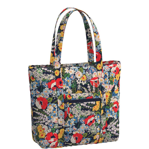 Tote Bag with Black Background and Red and  Yellow Flowers