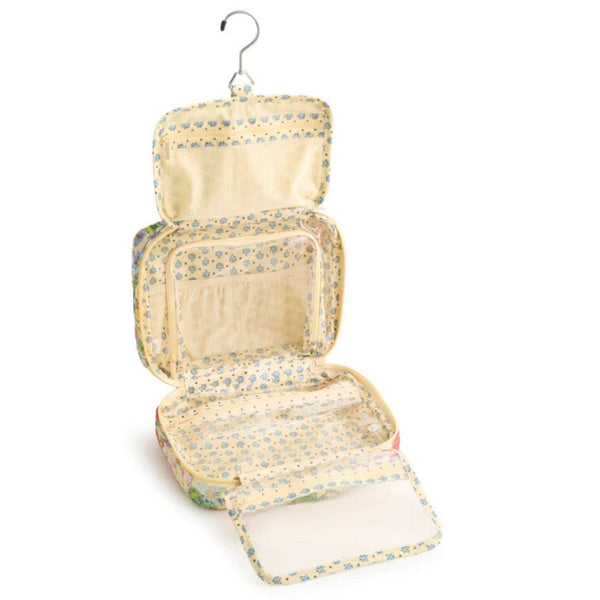 Hanging Travel Organizer with Cream Background and Red and Blue Flowers
