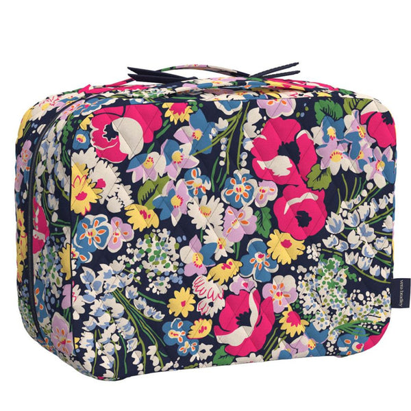 Travel Organizer with Black Background and Pink and Blue Flowers