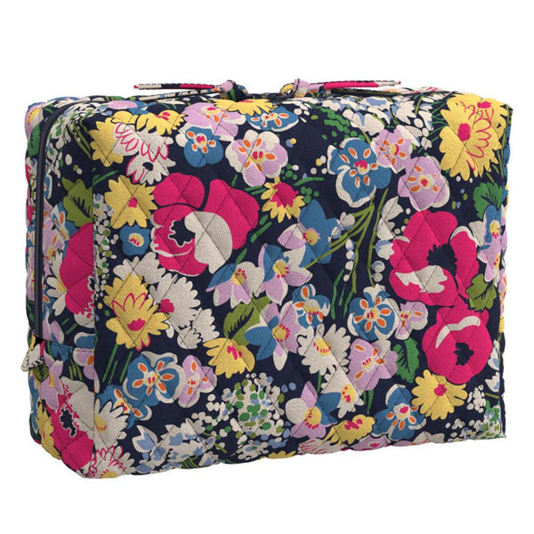 Cosmetic Bag with Black Background with Pink and Blue Flowers