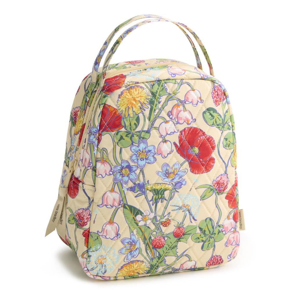 Lunch Bag with Cream Background and Red and Blue Flowers