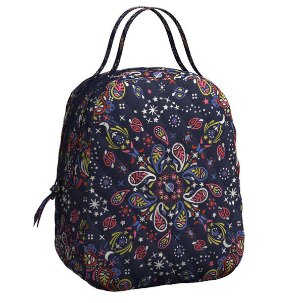 Lunch Bag with Dark Blue Background and Dark Pink and Green Paisley