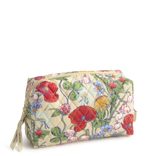 Cosmetic Bag with Cream  Background and Red and Blue Flowers