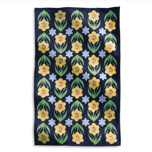 Blanket with Yellow Daffodils on dark blue background