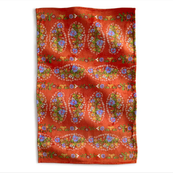Orange Blanket with  Blue and White Paisley Pattern