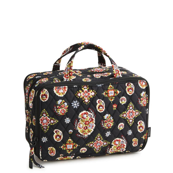 Travel Case with Black Background and Rust/Peach Paisley Print