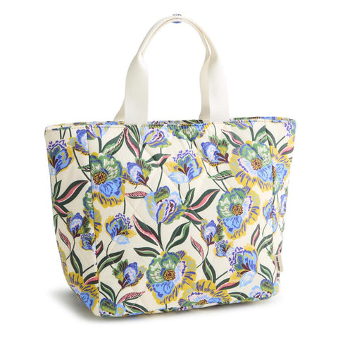 Lunch Tote with Cream Background and Purple and Green Flowers