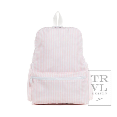 Pink and White Striped Backpack