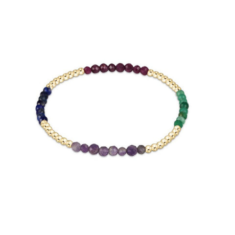 Purple, Red, Green and Blue Beaded Bracelet with Gold Beads
