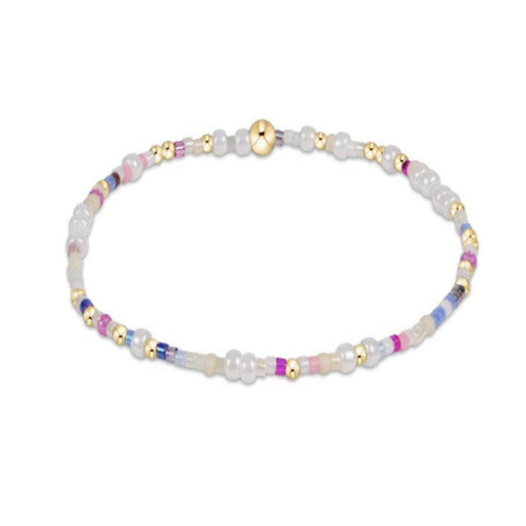 White, Blue and Pink beaded bracelet with gold accent beads