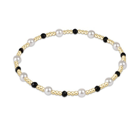Gold Beaded Bracelet with Crystal Pearls and Faceted Onyx beads