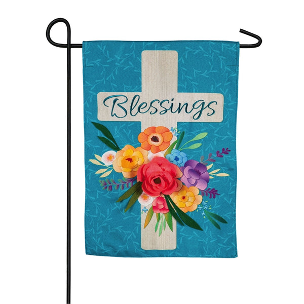 Evergreen - Blessings Floral Cross Garden Linen Flag