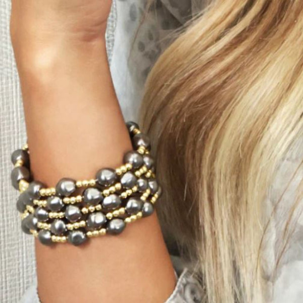 Enewton - Admire Gold 3MM Bead Bracelet - Pearl -Dark Grey - Debbie's Hallmark