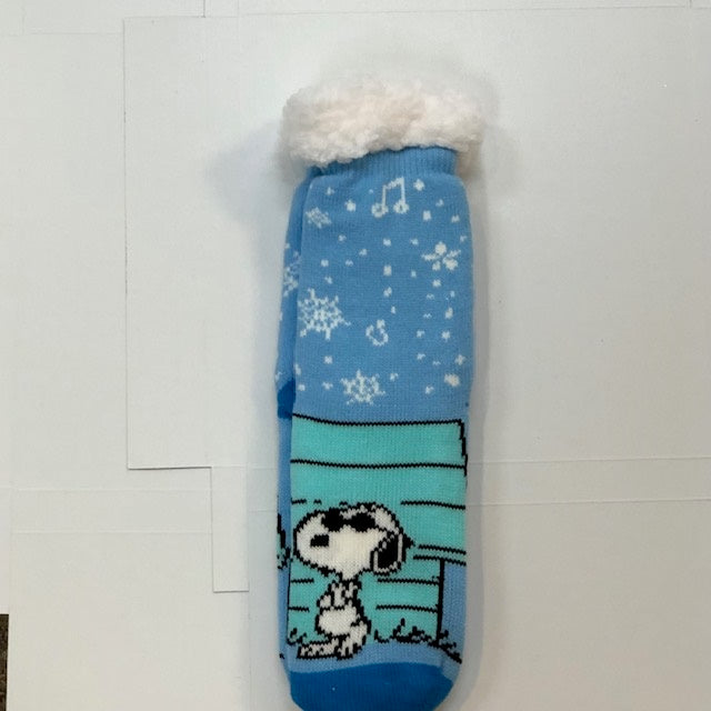 Peanuts Sherpa Slipper Socks - Snoopy Blue w/Dog House