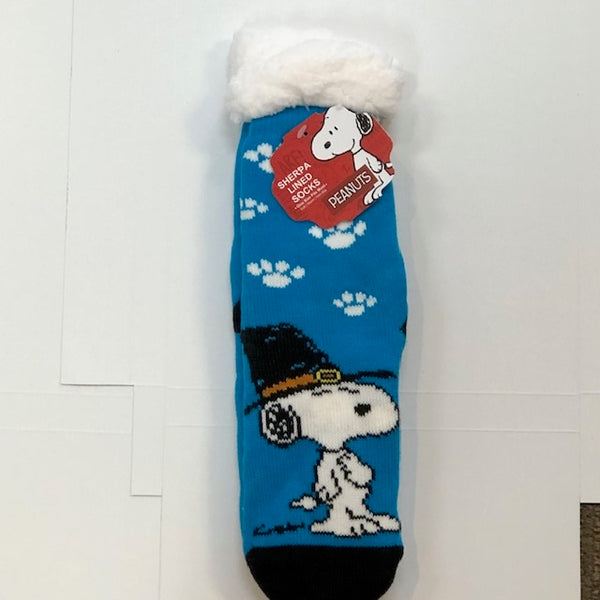 Peanuts Sherpa Slipper Socks - Snoopy Blue with White Paws