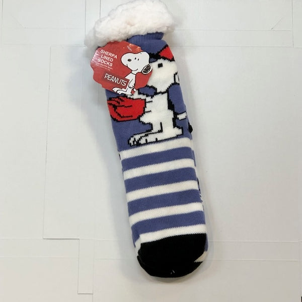 Peanuts Sherpa Slipper Socks - Snoopy Purple/White with Hat