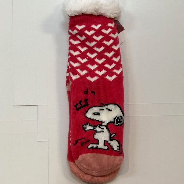 Peanuts Sherpa Slipper Socks - Snoopy with Pink and White Hearts