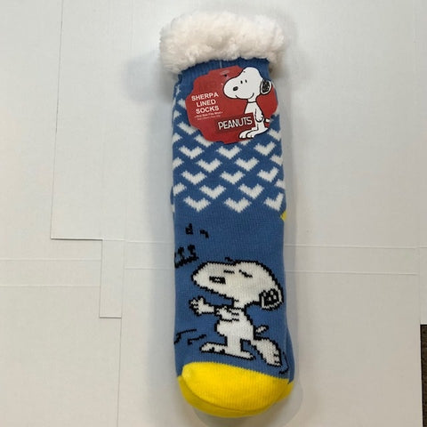 Peanuts Sherpa Slipper Socks - Snoopy with Blue/White Hearts