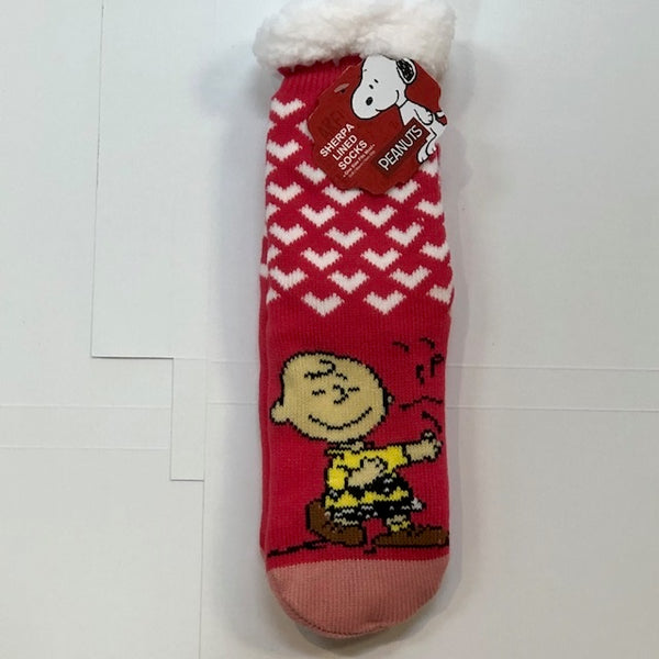 Peanuts Sherpa Slipper Socks - Snoopy with Pink and White Hearts
