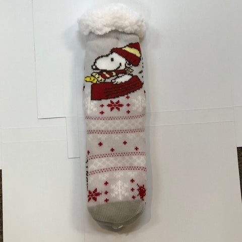 Peanuts Sherpa Slipper Socks - Snoopy with Ski Sock Red and Gray