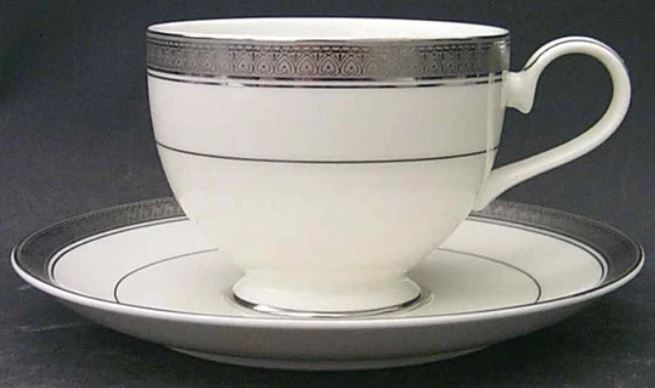 Mikasa Palatial Platinum Footed Cup and Saucer Set